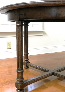 Round Oak Breakfast Table with Stretcher Base - Reeded Column Legs - Table Measures 29 tall 43 Across 