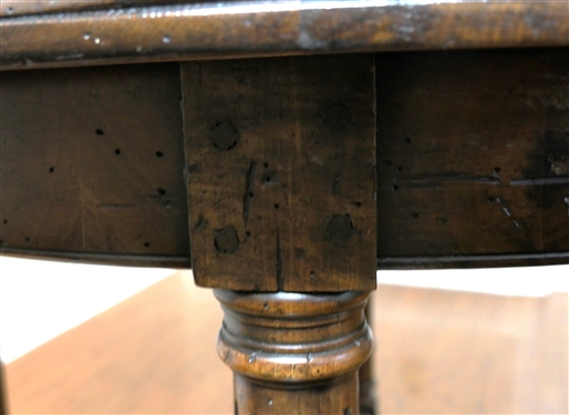 Round Oak Breakfast Table with Stretcher Base - Reeded Column Legs - Table Measures 29 tall 43 Across 