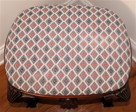 Baker Furniture Historic Charleston Reproductions  - Chippendale Style Stool -Carved Shell Legs and Shell Accent on Apron - Ball and Claw Feet - Blue and Mauve Upholstery -  Original Brass and...