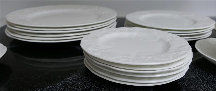 24 Pieces of Wedgwood Strawberry and Vine Bone China - 6 Dinner Plates, 5 Luncheon / Salad Plates, 6 Dessert / Bread Plates, and 3 Cup and Saucer Sets - 1 Additional Saucer Not Pictured 