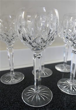 5 Waterford Crystal Lismore Balloon Wine Glasses - Signed Waterford - Each Measures 7 1/2 Tall