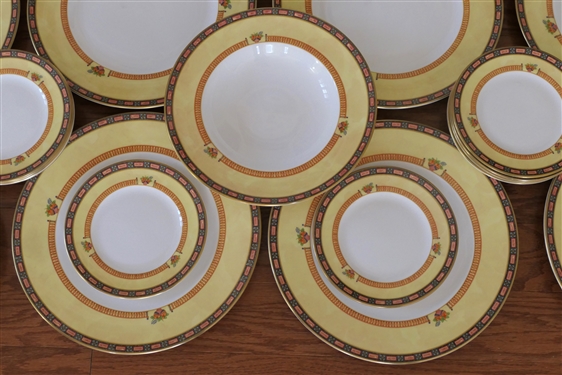 28 Pieces of Royal Worcester Versailles Fine China - 12 Dinner Plates, 12 Dessert / Bread Plates, and 4 Rimmed Soup Bowls - All in Near Mint Condition 