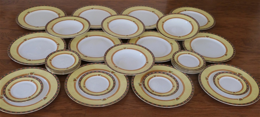 28 Pieces of Royal Worcester Versailles Fine China - 12 Dinner Plates, 12 Dessert / Bread Plates, and 4 Rimmed Soup Bowls - All in Near Mint Condition 