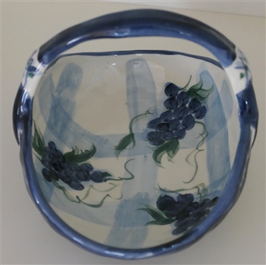 Gail Pittman Pottery Ceramic Basket with Hand Painted Grapes - Dated 1994 - Basket Measures 5 Tall 7 Across 