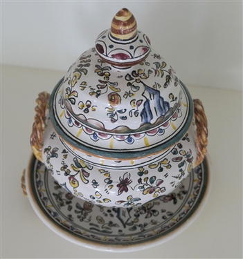 Hand Painted Portuguese Art Pottery Urn and Under Plate Berardo's Made in Portugal - Urn with Lid Measures 6 1/2 Tall  Underplate Measures 6 1/2 Across