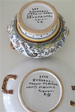 Hand Painted Portuguese Art Pottery Urn and Under Plate Berardo's Made in Portugal - Urn with Lid Measures 6 1/2 Tall  Underplate Measures 6 1/2 Across