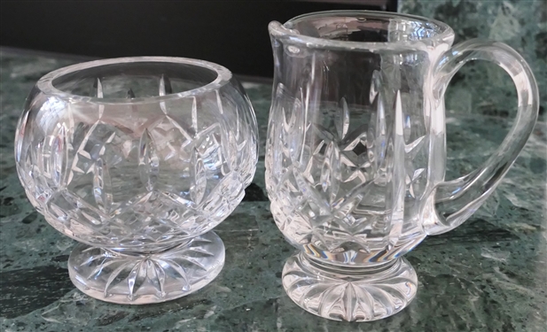 4 Pieces of Waterford Lismore Crystal - Creamer, Footed Rose Bowl, and Salt and Pepper Set - Creamer Measures 4 1/2 Tall 