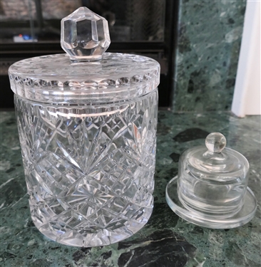 Lead Crystal Biscuit Jar with Lid, Small Crystal Dish with Dome Lid, and Cut Glass Low Bowl 