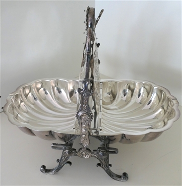 Fine Victorian Silverplate Biscuit Box Clam Shell Biscuit Server on Stand - Server Opens to Reveal Pierced Platforms to Hold Warm Biscuits - Stand Measures 10 Tall 8 Across