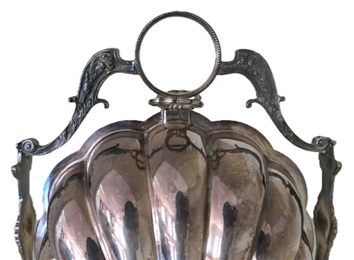 Fine Victorian Silverplate Biscuit Box Clam Shell Biscuit Server on Stand - Server Opens to Reveal Pierced Platforms to Hold Warm Biscuits - Stand Measures 10 Tall 8 Across