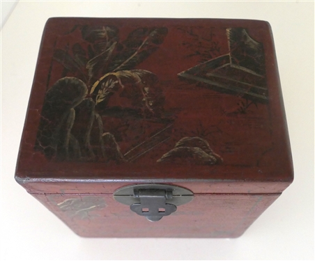 Ruby Ansley Interiors Red Lacquer Chinoiserie Decorator Box - Box Measures 7 tall 6 by 5