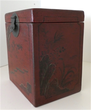 Ruby Ansley Interiors Red Lacquer Chinoiserie Decorator Box - Box Measures 7 tall 6 by 5