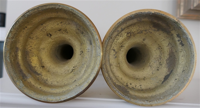 Pair of Nice Substantial Brass Pillar Candle Holders - Each Measures 8 Tall 