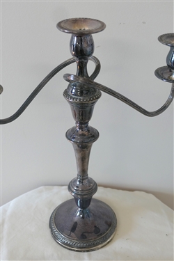F.B. Rogers Silver Co. 3 Branch Silver Plate Candelabra and Lunt B15 Chippendale Style Silverplate Oval Tray - Candle Stick Measures 13 1/2 Tall 