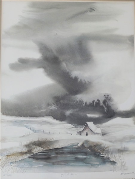 "Jessies Snow" Artist Signed Limited Edition Print by Dolph Smith - Number 469/1500 - Plate 1 - Nicely Framed and Matted with Certificate of Authenticity on Reverse - Frame Measures 28" by 22 1/2"