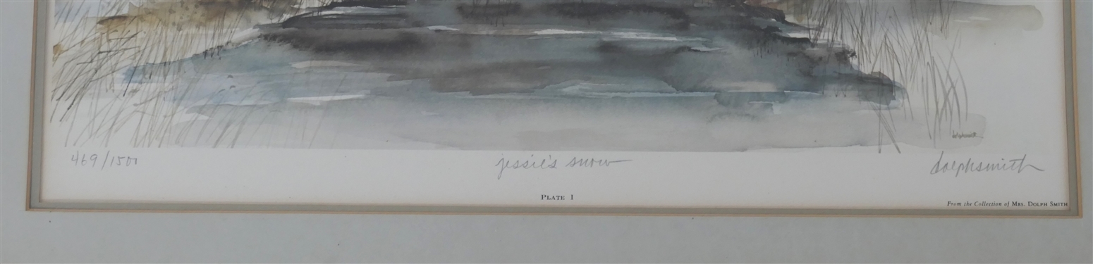 Jessie's Snow Artist Signed Limited Edition Print by Dolph Smith - Number 469/1500 - Plate 1 - Nicely Framed and Matted with Certificate of Authenticity on Reverse - Frame Measures 28 by 22 1/2