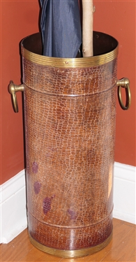 Unusual Brass Umbrella / Cane Stand - Crocodile Textured Finish - With Cane and Umbrella - Stand Measures 18 tall 