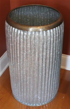 Unusual Fluted Galvanized Steel Planter with Brass Top Ring  - Measures 23 tall 13 Across