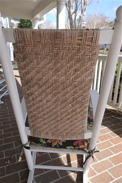 Nice White Painted Porch Rocker - Oak Splint Seat and Back with Black Floral Cushion 