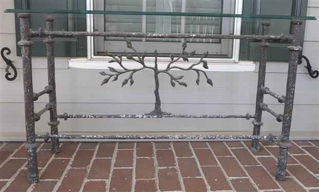 Iron Tree of Life Table with Thick Beveled Glass Top - Table Measures 27 tall 46 by 16 