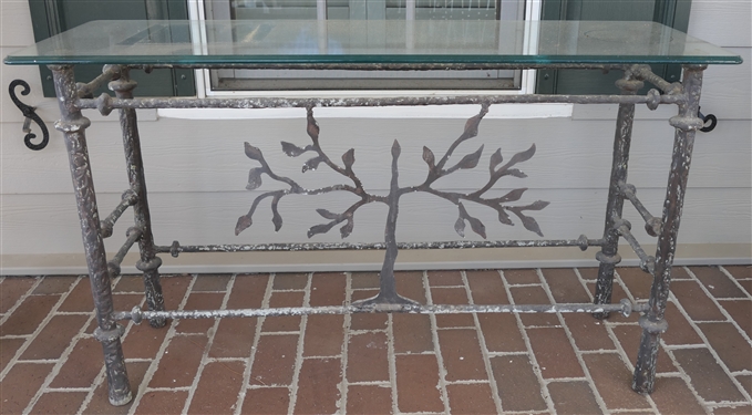 Iron Tree of Life Table with Thick Beveled Glass Top - Table Measures 27 tall 46 by 16 