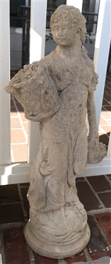 Concrete Garden Statue - Woman with Flower Baskets - Statue Measures 28 Tall 