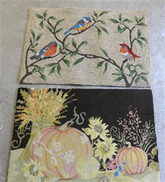 Pumpkin and Blue Bird Throw Rugs - Bird Rug Measures 24 by 36