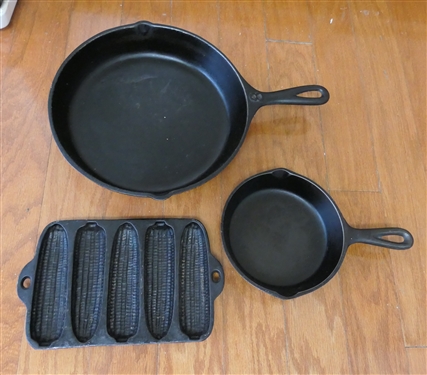 3 Pieces of Cast Iron - Corn Stick Pan, #3, and #8 - All Clean  and Well Seasoned 