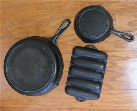 3 Pieces of Cast Iron - Corn Stick Pan, #3, and #8 - All Clean  and Well Seasoned 