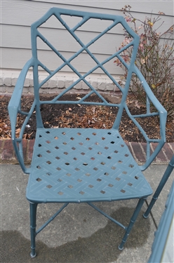 Nice Bamboo Style Iron Patio Table and 4 Chairs - Glass Top Table - Chairs with Happy Yellow Cushions - Table Measures 29 Tall 35 by 35 