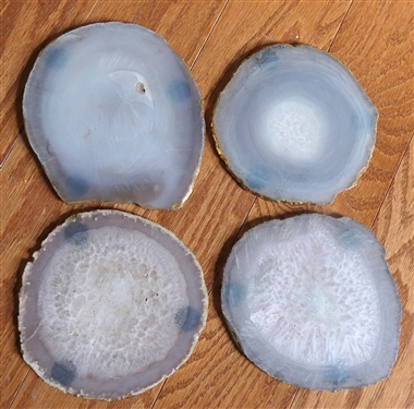 Set of 4 Natural Stone Crystal Coasters with Gold Edges