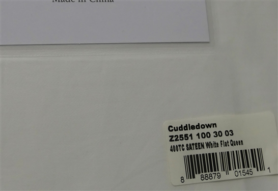 Cuddledown Fine Linens - Brand New Queen Sheet Set - Flat Sheet, Fitted Sheet, and 2 White King Pillow Cases - All in Original Plastic Packaging 