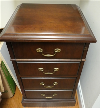 Nice Mahogany Finish 2 Drawer Filing Cabinet - Brass Hardware - Detailed Sides 
