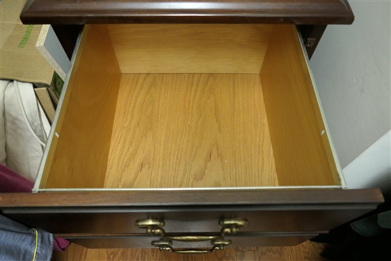Nice Mahogany Finish 2 Drawer Filing Cabinet - Brass Hardware - Detailed Sides 