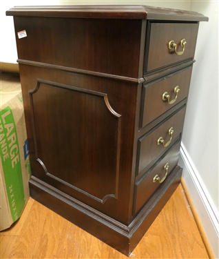 Nice Mahogany Finish 2 Drawer Filing Cabinet - Brass Hardware - Detailed Sides 