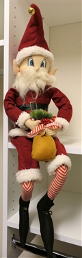Nicely Made Santa Elf with Hand Painted Eyes, Wired Arms and Legs 