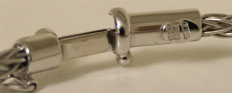 Italian 18kt White Gold Braided Bracelet with 3 Diamond Stations - Fits an Average Wrist 