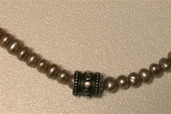 Ruby Ann Tobar - Blanco New Orleans - Baroque Pearl Necklace with Sterling Silver Enhancer - Original Silver Tag on Clasp - Necklace Measures 17