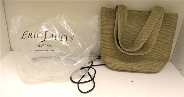 Eric Javits Champagne Colored Squishee Tote Woven Double Handle Purse - 4 Gold Tone Feet - With Original Plastic Bag 