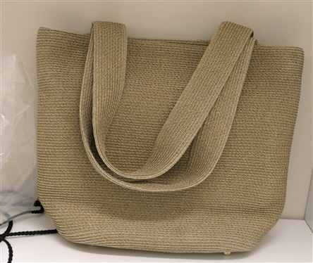 Eric Javits Champagne Colored Squishee Tote Woven Double Handle Purse - 4 Gold Tone Feet - With Original Plastic Bag 