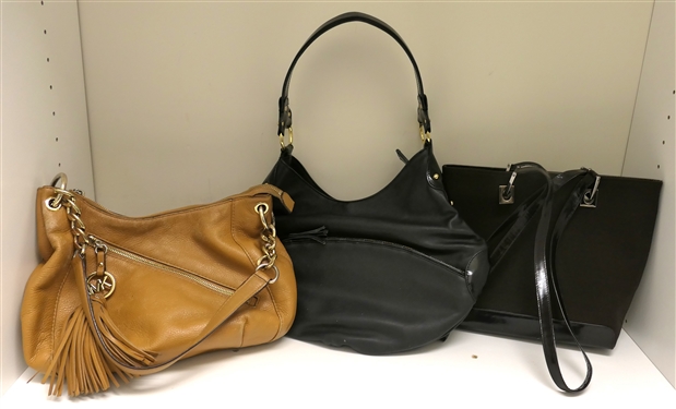 3 Purses - Michael Kors Tan Leather, Brown Stuart Weitzman, and Merrill McGinness Black Leather