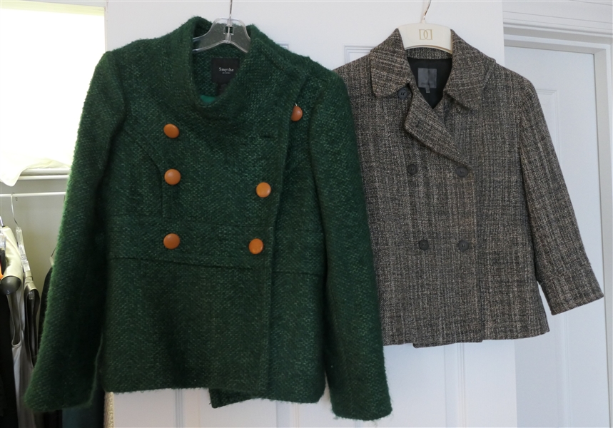 Smythe Green Tweed Jacket with Tan Buttons - Size 8 (One Button Needs to Be Attached) and Premise Gray Tweed Jacket - Size Small 