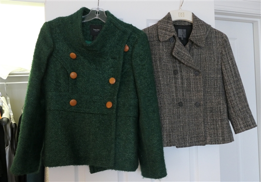 Smythe Green Tweed Jacket with Tan Buttons - Size 8 (One Button Needs to Be Attached) and Premise Gray Tweed Jacket - Size Small 