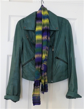Bod & Christensen Green Leather Motorcycle Style Jacket - Size Small - With Coordinating Scarf