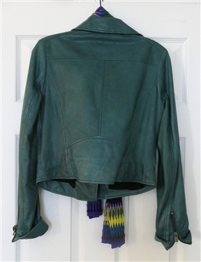 Bod & Christensen Green Leather Motorcycle Style Jacket - Size Small - With Coordinating Scarf