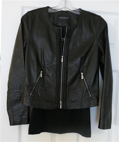 Lafayette 148 Black Leather Jacket with Braided Trim - Size 2 and Anue Ligne Black Shell Size Small 