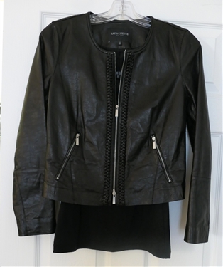 Lafayette 148 Black Leather Jacket with Braided Trim - Size 2 and A'nue Ligne Black Shell Size Small 