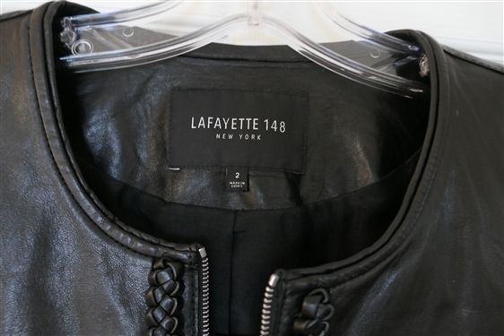 Lafayette 148 Black Leather Jacket with Braided Trim - Size 2 and A'nue Ligne Black Shell Size Small 