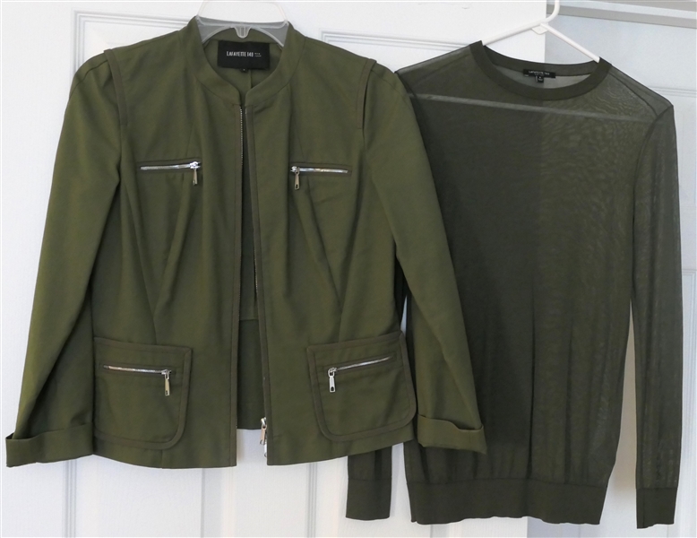 Lafayette 148 Army Green Jacket - Size 2 and Lafayette 148 Thin Green Sweater Size Small 