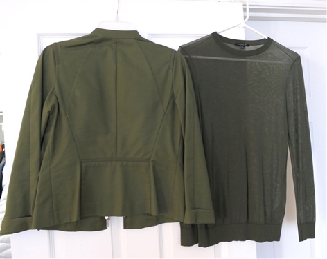 Lafayette 148 Army Green Jacket - Size 2 and Lafayette 148 Thin Green Sweater Size Small 